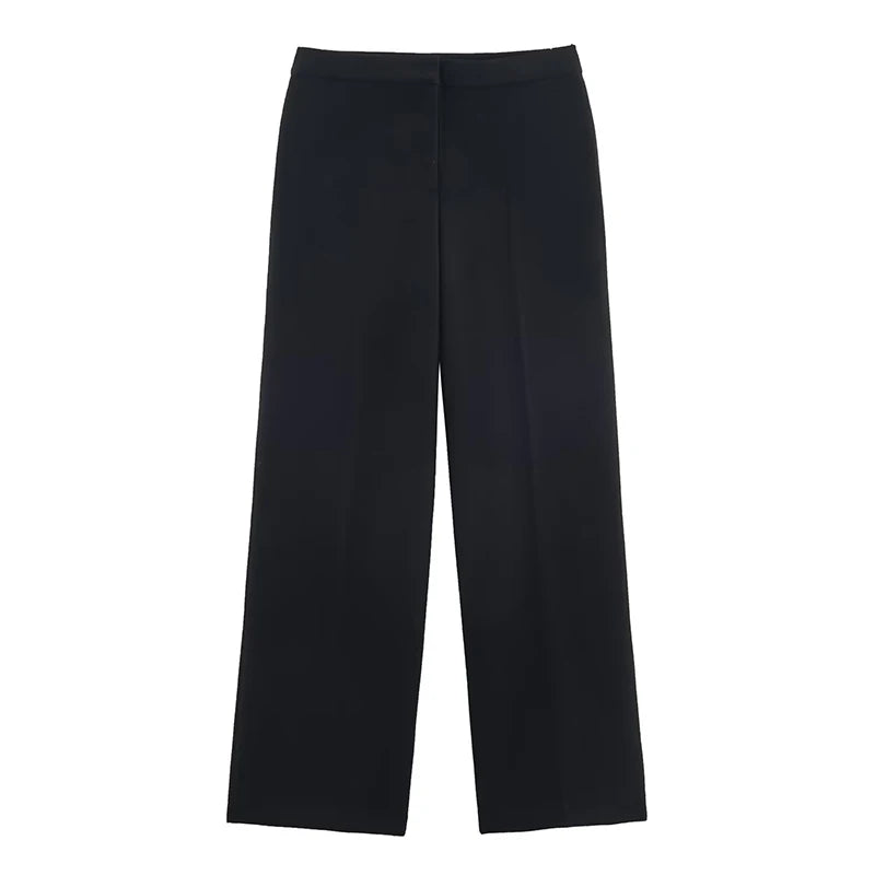 Women's Suit Pants Two-Piece Set Buckle Decoration Long Sleeve Blazer Coat + Straight-Leg Pants 2 Pieces Sets Chic Woman Outfits