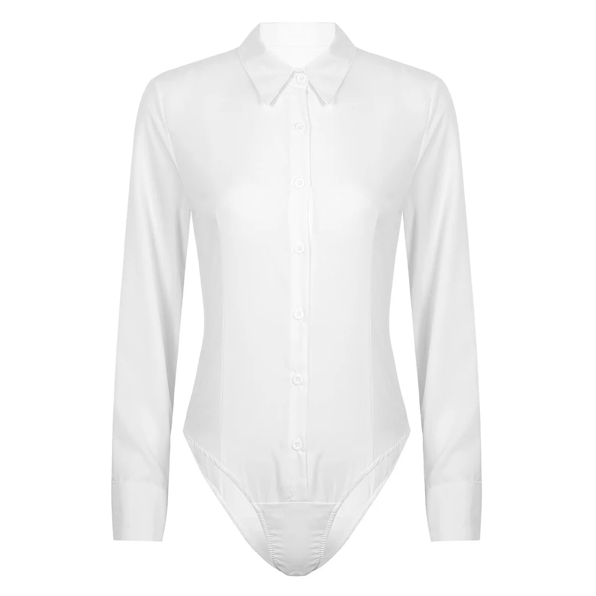 Women's Body Shirt Office Lady Work Uniforms White Blouses Slim Clothes Long Sleeve OL Shirt Leotard Easy Care Work Tights Shirt