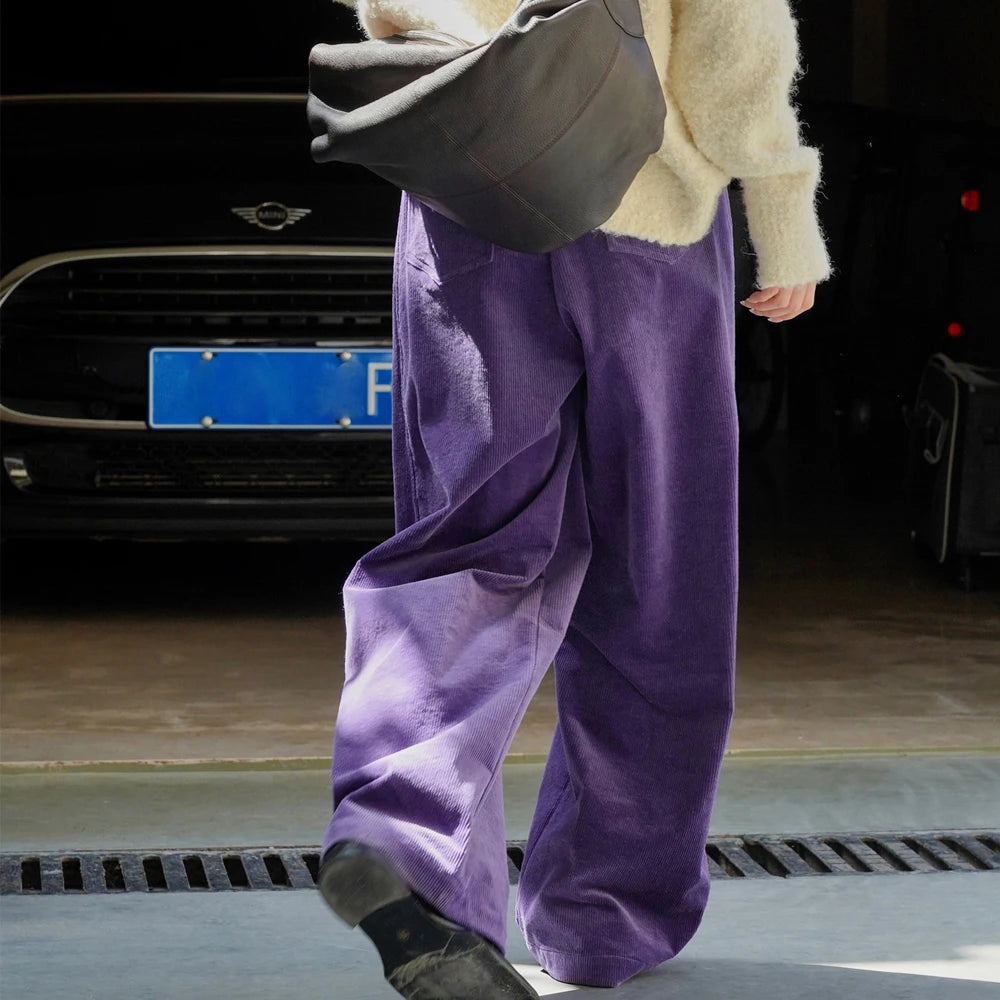 2026 Women Autumn High Waist Wide Leg Corduroy Pants 97% Cotton Fashion Clothes Pants Female Long Trousers