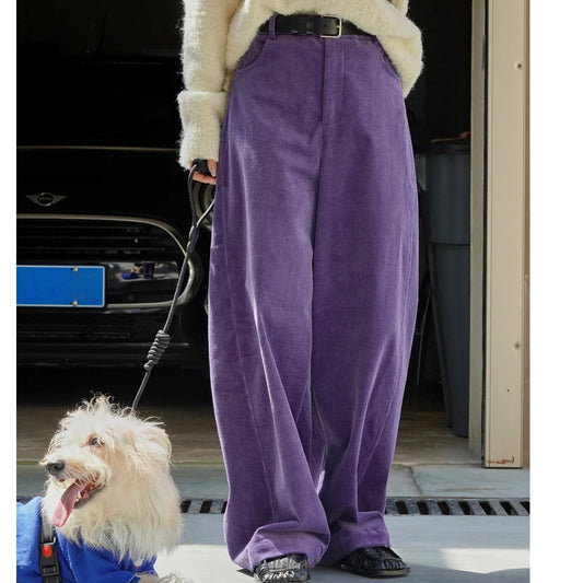 2026 Women Autumn High Waist Wide Leg Corduroy Pants 97% Cotton Fashion Clothes Pants Female Long Trousers