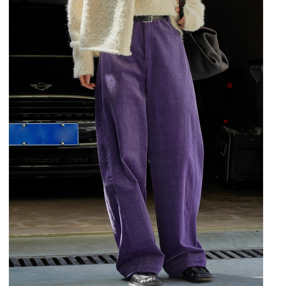 2026 Women Autumn High Waist Wide Leg Corduroy Pants 97% Cotton Fashion Clothes Pants Female Long Trousers