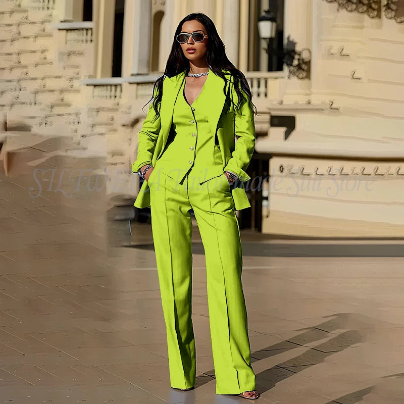 Women's Suits 3 Pieces Jacket Pants Vest Smart Casual Office Female Clothing High Quality Chic Outfits Formal Blazer Sets