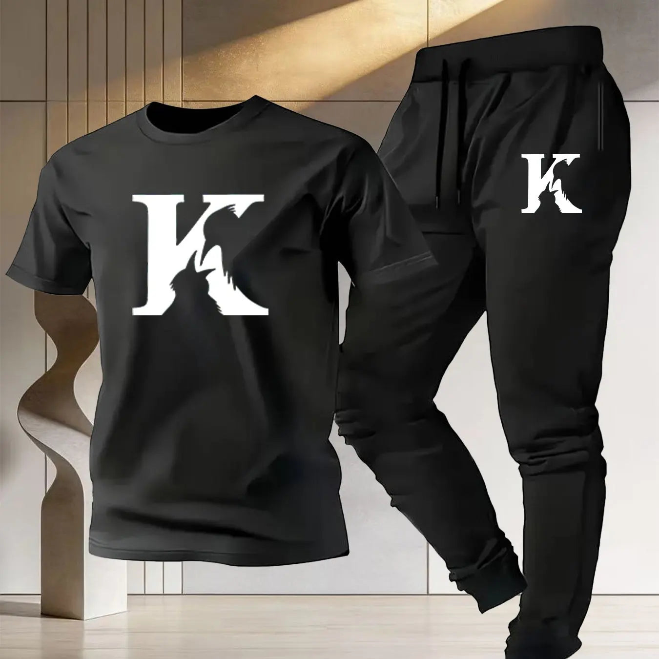 Men's casual sports outfit - Summer 2026 new style - Pure cotton t-shirt and thin pants for outdoor running and fitness set