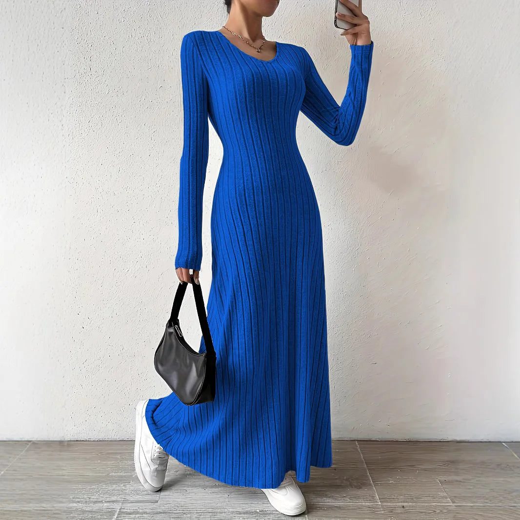 Womens Dresses Female Clothes New Long Sleeve V-neck Knitted Long Dress For Women Elegant Party Long Dresses Gothic Clothes 2025