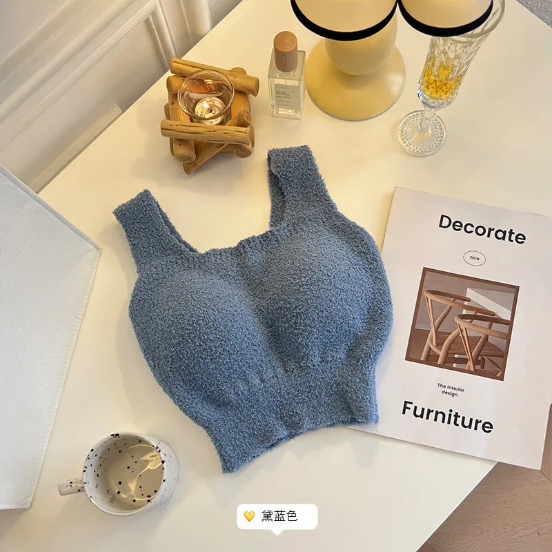 Women's Clothing Autumn winter Camis Tanks lamb wool warm vest women  breast pads long thick velvet vest bottom shirt Tees Tops