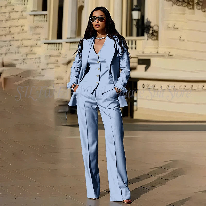 Women's Suits 3 Pieces Jacket Pants Vest Smart Casual Office Female Clothing High Quality Chic Outfits Formal Blazer Sets