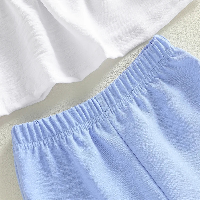 Kids Clothes Baby Girl Summer Outfits Contrast Color A Line V Neck Tie Shoulder Sleeveless Tops and Bell Bottoms 2Pcs Set