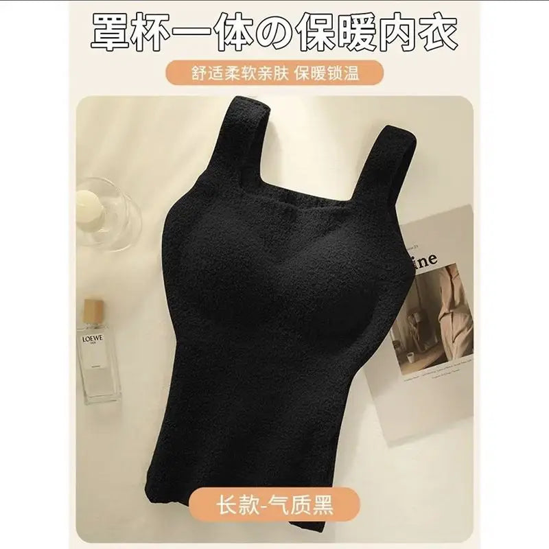 Women's Clothing Autumn winter Camis Tanks lamb wool warm vest women  breast pads long thick velvet vest bottom shirt Tees Tops