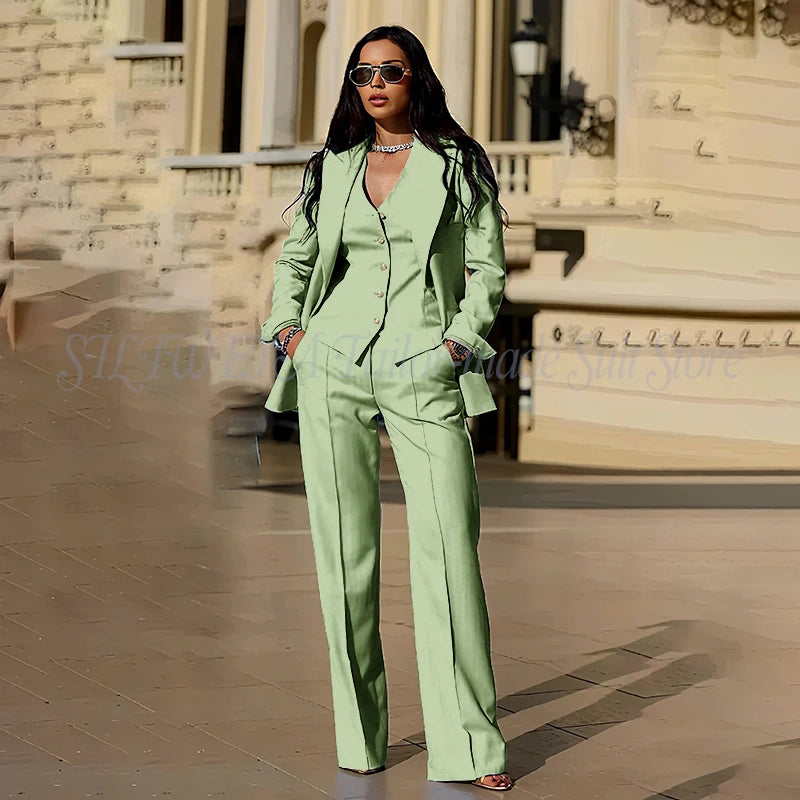 Women's Suits 3 Pieces Jacket Pants Vest Smart Casual Office Female Clothing High Quality Chic Outfits Formal Blazer Sets