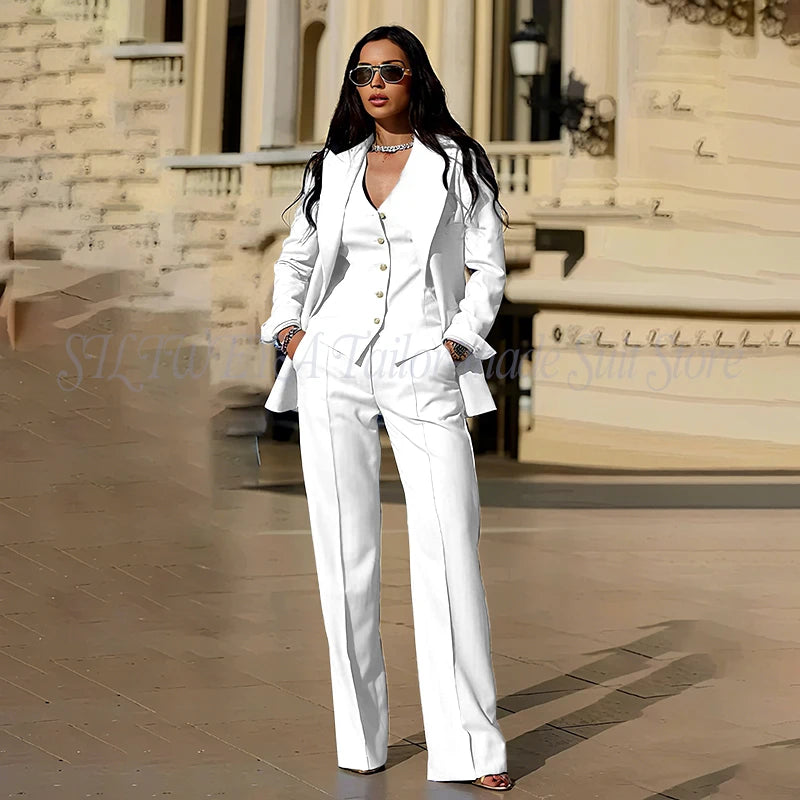 Women's Suits 3 Pieces Jacket Pants Vest Smart Casual Office Female Clothing High Quality Chic Outfits Formal Blazer Sets