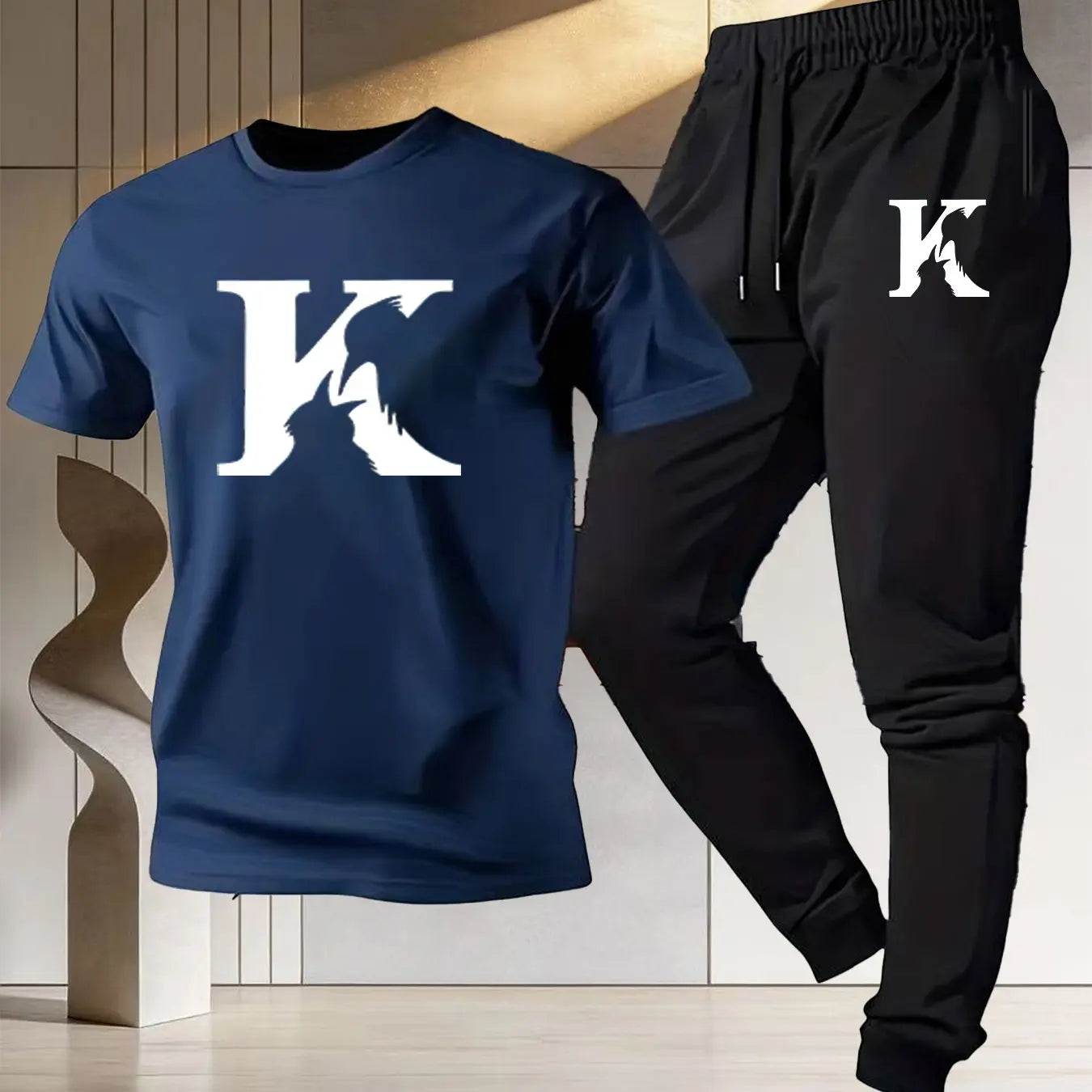 Men's casual sports outfit - Summer 2026 new style - Pure cotton t-shirt and thin pants for outdoor running and fitness set