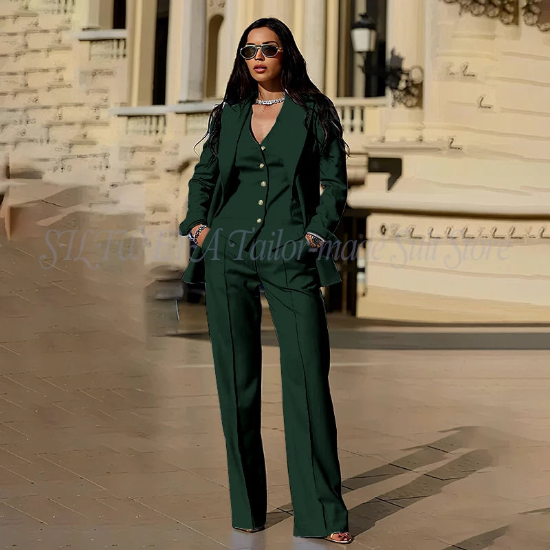 Women's Suits 3 Pieces Jacket Pants Vest Smart Casual Office Female Clothing High Quality Chic Outfits Formal Blazer Sets