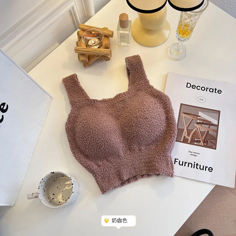 Women's Clothing Autumn winter Camis Tanks lamb wool warm vest women  breast pads long thick velvet vest bottom shirt Tees Tops