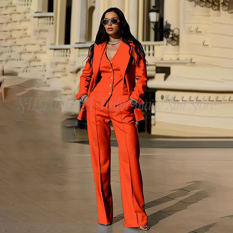 Women's Suits 3 Pieces Jacket Pants Vest Smart Casual Office Female Clothing High Quality Chic Outfits Formal Blazer Sets