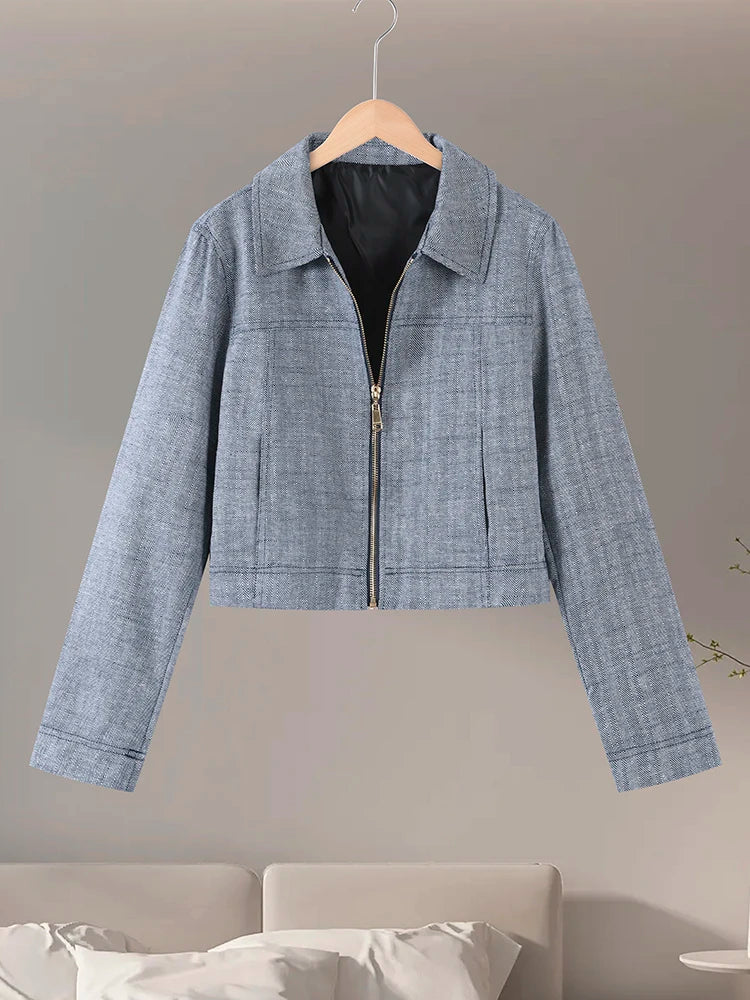 Women's Outwear 2 Piece Set Coats Pants Zipper Short Jackets Straight-Leg Trouser Autumn New Out Suits Casual Woman Clothes