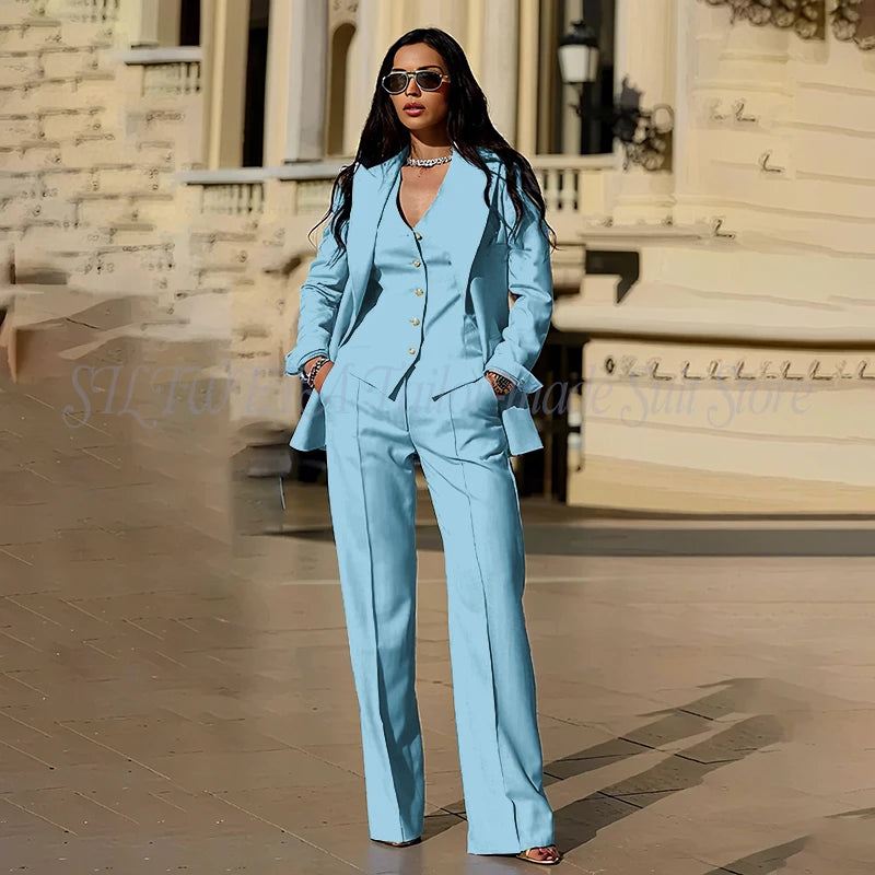 Women's Suits 3 Pieces Jacket Pants Vest Smart Casual Office Female Clothing High Quality Chic Outfits Formal Blazer Sets