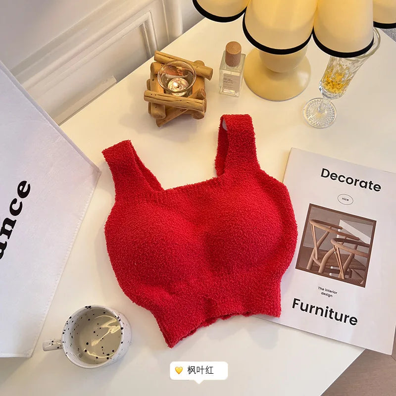 Women's Clothing Autumn winter Camis Tanks lamb wool warm vest women  breast pads long thick velvet vest bottom shirt Tees Tops