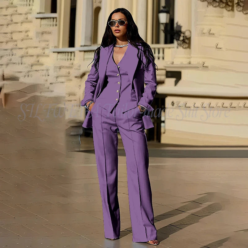 Women's Suits 3 Pieces Jacket Pants Vest Smart Casual Office Female Clothing High Quality Chic Outfits Formal Blazer Sets
