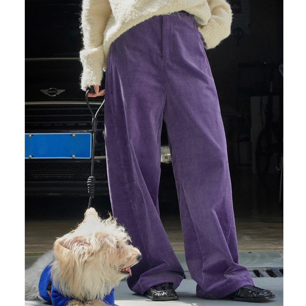 2026 Women Autumn High Waist Wide Leg Corduroy Pants 97% Cotton Fashion Clothes Pants Female Long Trousers