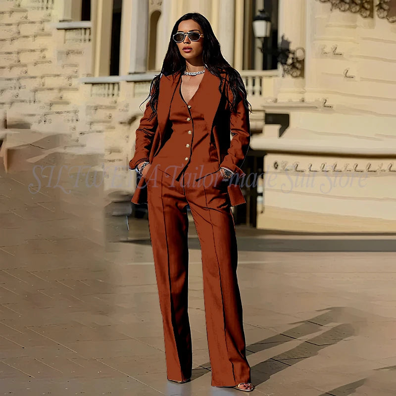 Women's Suits 3 Pieces Jacket Pants Vest Smart Casual Office Female Clothing High Quality Chic Outfits Formal Blazer Sets