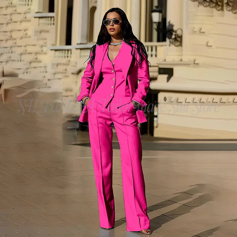 Women's Suits 3 Pieces Jacket Pants Vest Smart Casual Office Female Clothing High Quality Chic Outfits Formal Blazer Sets