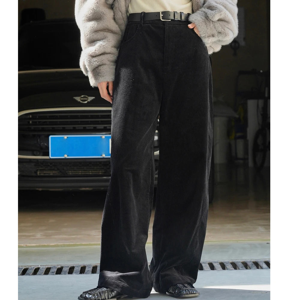 2026 Women Autumn High Waist Wide Leg Corduroy Pants 97% Cotton Fashion Clothes Pants Female Long Trousers