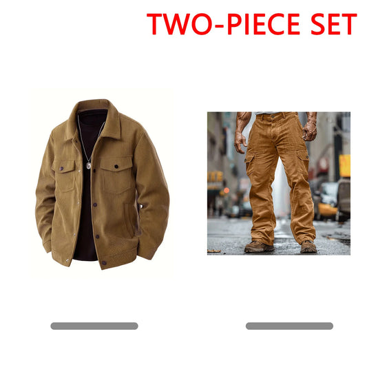 Men's Corduroy Suits Set 2025 New Autumn Winter Vintage Jacket+Pants Casual Outfit Streetwear Two Piece Set Men Sport Suit