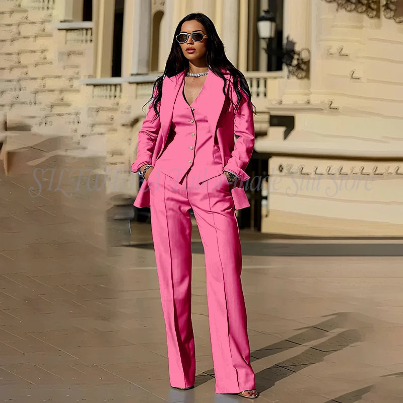 Women's Suits 3 Pieces Jacket Pants Vest Smart Casual Office Female Clothing High Quality Chic Outfits Formal Blazer Sets