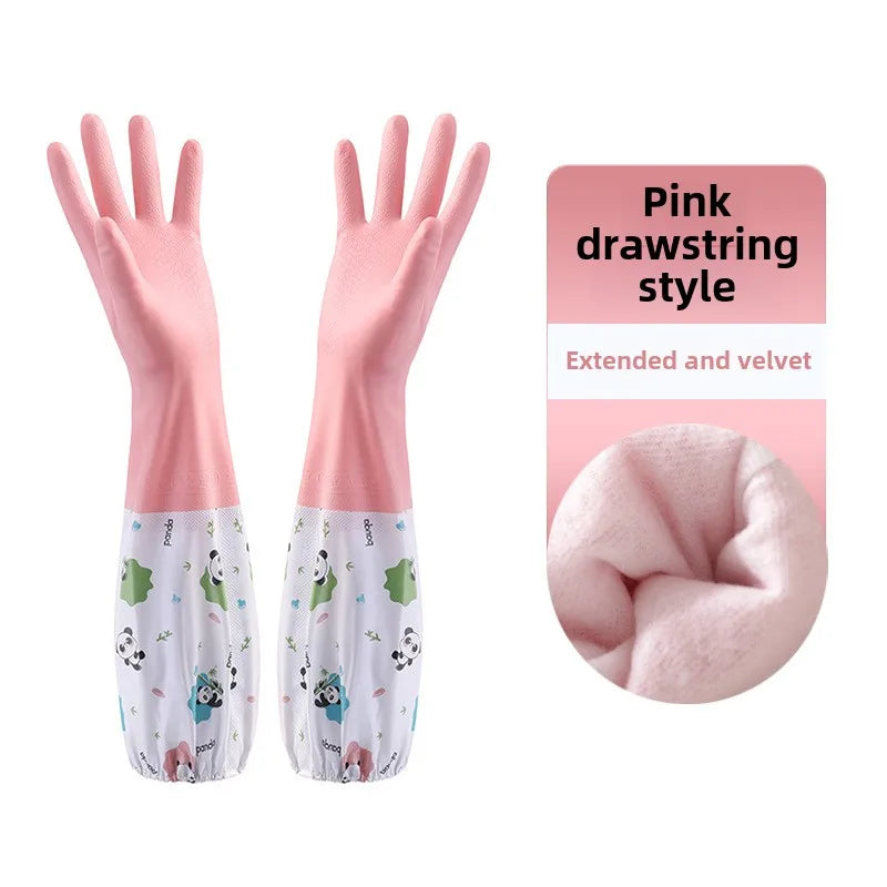 Household Women's Kitchen Dishwashing, Cleaning, Durable, Extended Waterproof, Laundry, Household Gloves, Rubber