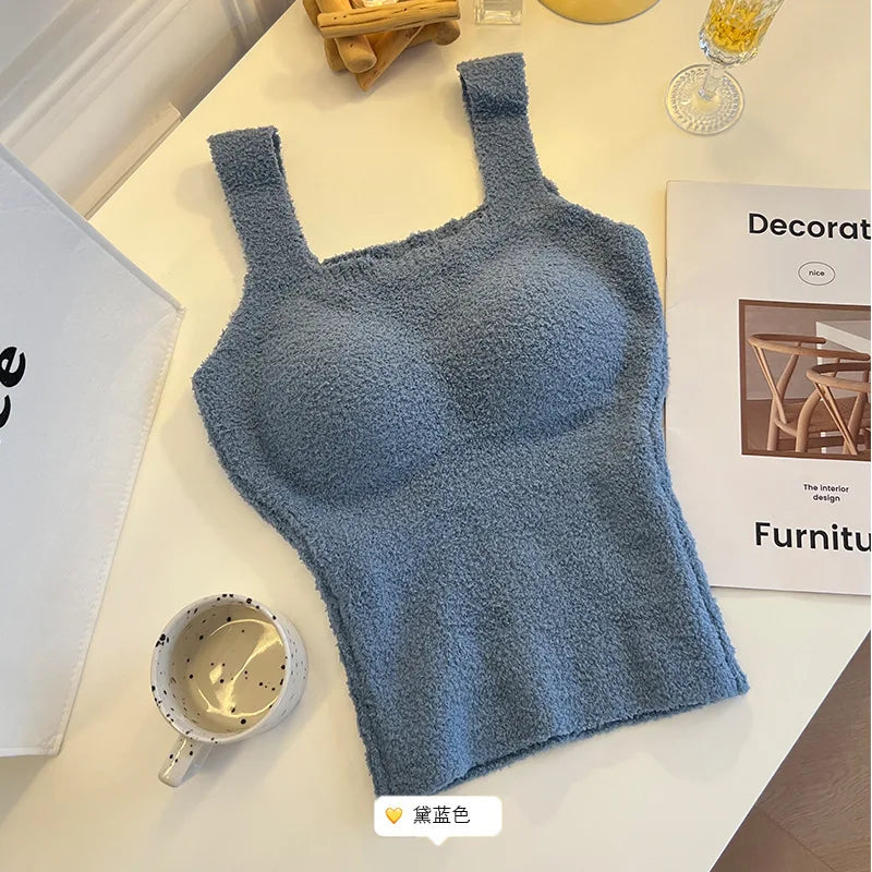 Women's Clothing Autumn winter Camis Tanks lamb wool warm vest women  breast pads long thick velvet vest bottom shirt Tees Tops