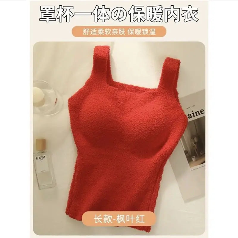 Women's Clothing Autumn winter Camis Tanks lamb wool warm vest women  breast pads long thick velvet vest bottom shirt Tees Tops