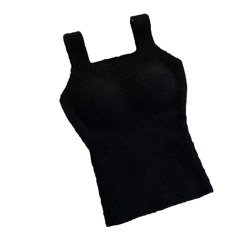 Women's Clothing Autumn winter Camis Tanks lamb wool warm vest women  breast pads long thick velvet vest bottom shirt Tees Tops