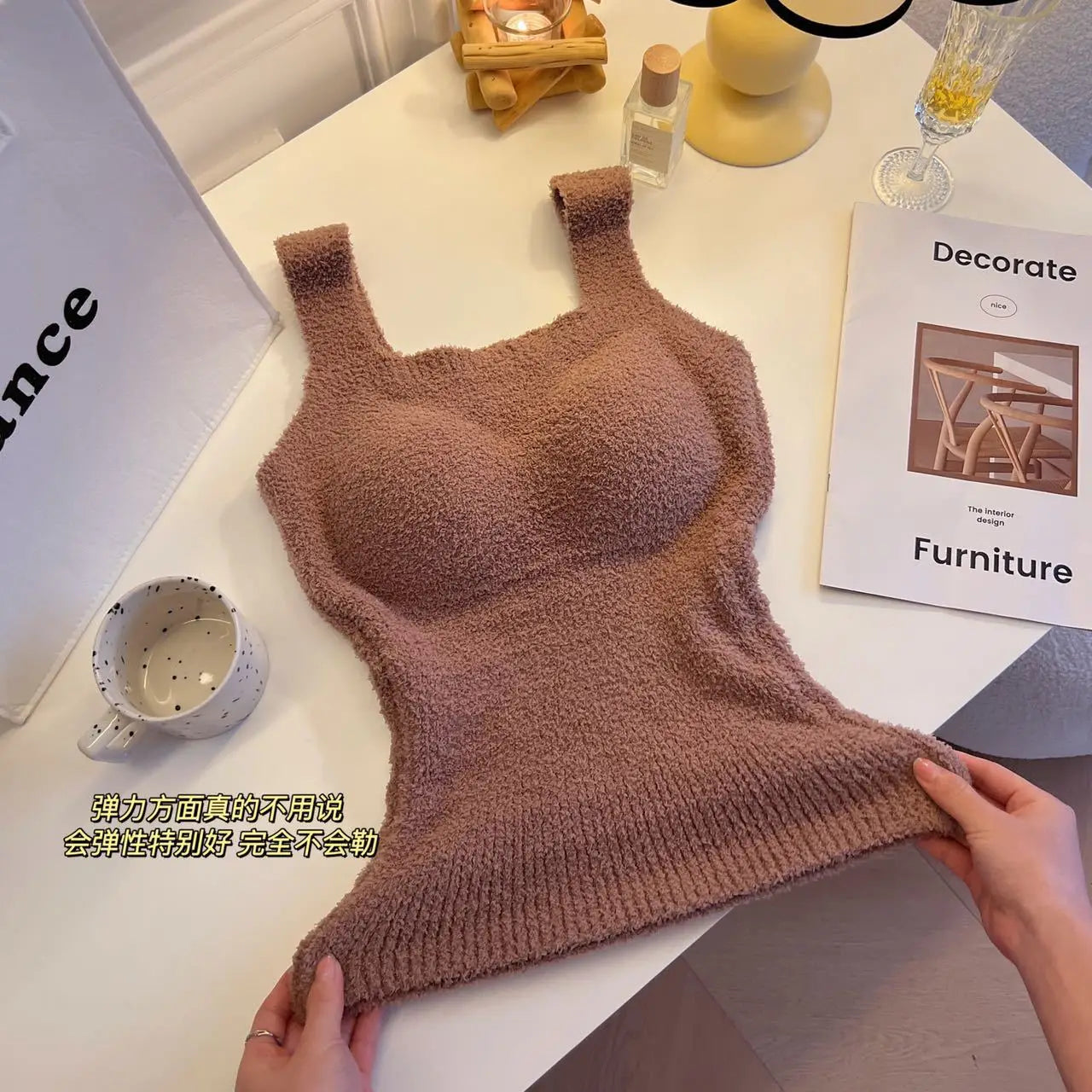 Women's Clothing Autumn winter Camis Tanks lamb wool warm vest women  breast pads long thick velvet vest bottom shirt Tees Tops