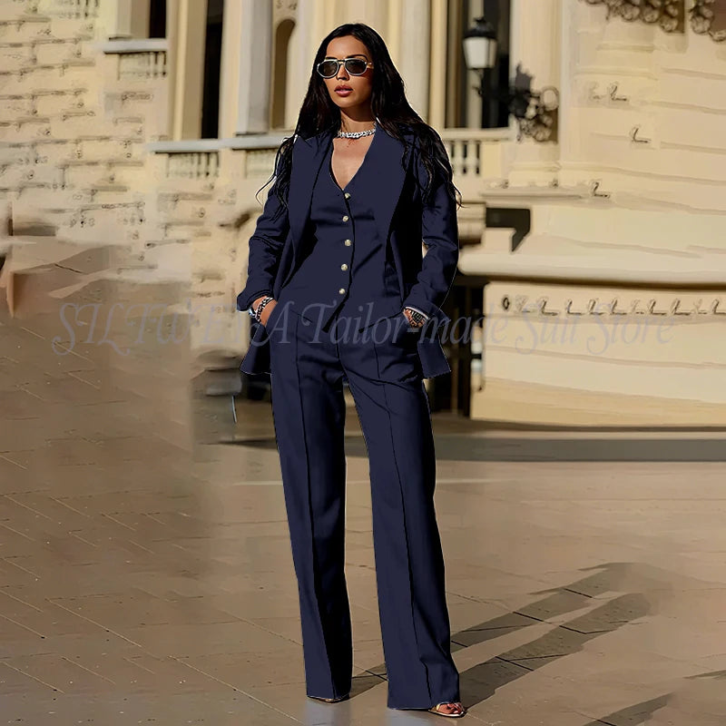 Women's Suits 3 Pieces Jacket Pants Vest Smart Casual Office Female Clothing High Quality Chic Outfits Formal Blazer Sets