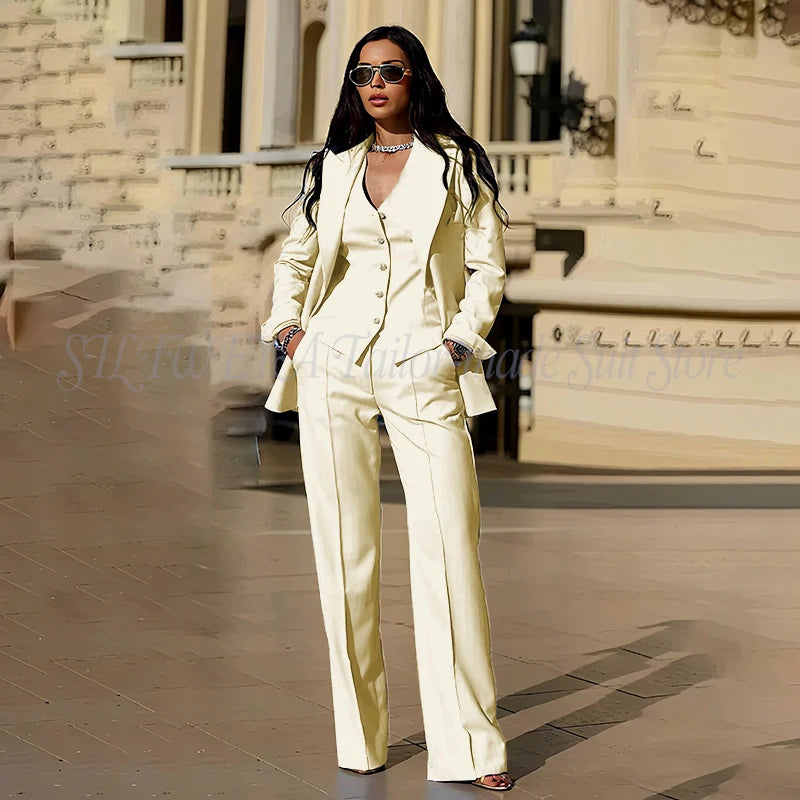 Women's Suits 3 Pieces Jacket Pants Vest Smart Casual Office Female Clothing High Quality Chic Outfits Formal Blazer Sets