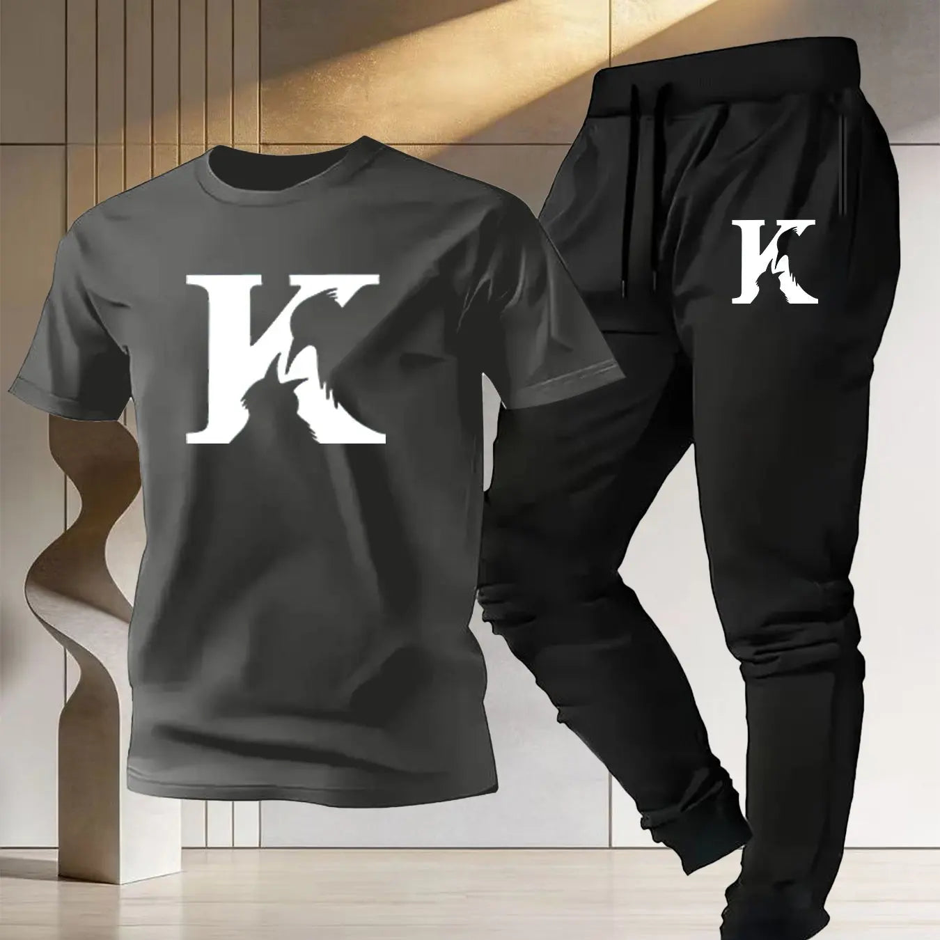 Men's casual sports outfit - Summer 2026 new style - Pure cotton t-shirt and thin pants for outdoor running and fitness set