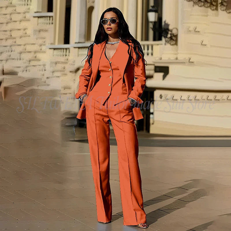 Women's Suits 3 Pieces Jacket Pants Vest Smart Casual Office Female Clothing High Quality Chic Outfits Formal Blazer Sets