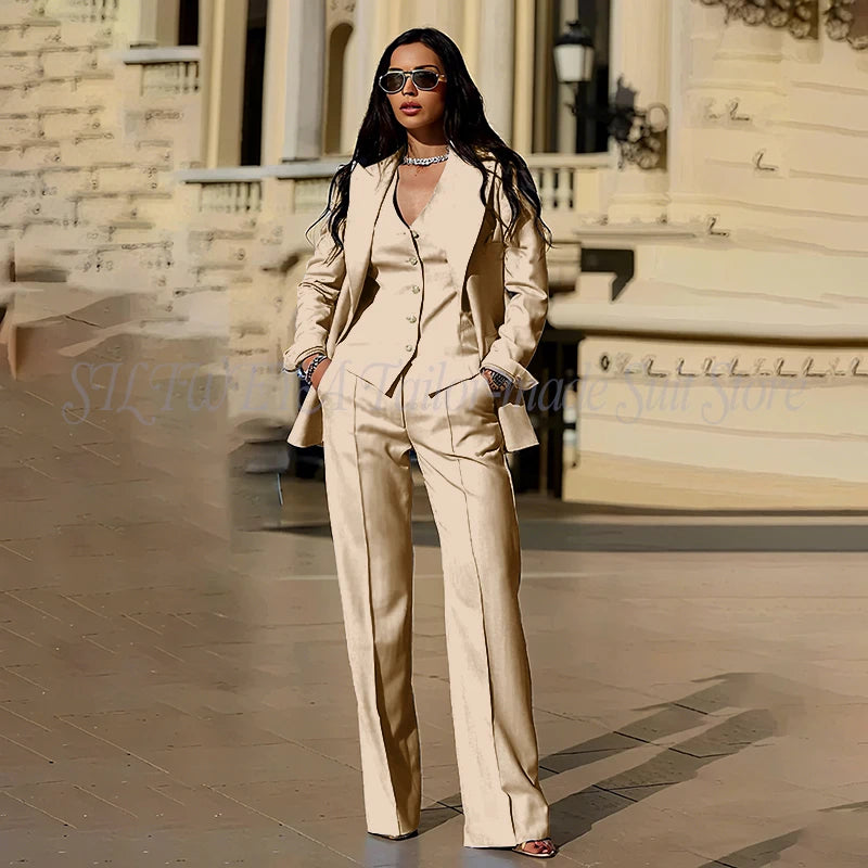 Women's Suits 3 Pieces Jacket Pants Vest Smart Casual Office Female Clothing High Quality Chic Outfits Formal Blazer Sets