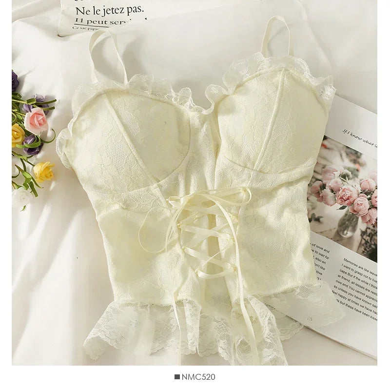 Clothes Blouses Sexy Crop Tops Women Corset Lace Bandage T-shirt Camisole Woman Sling Tank Top Fashion Sleeveless Waistcoat