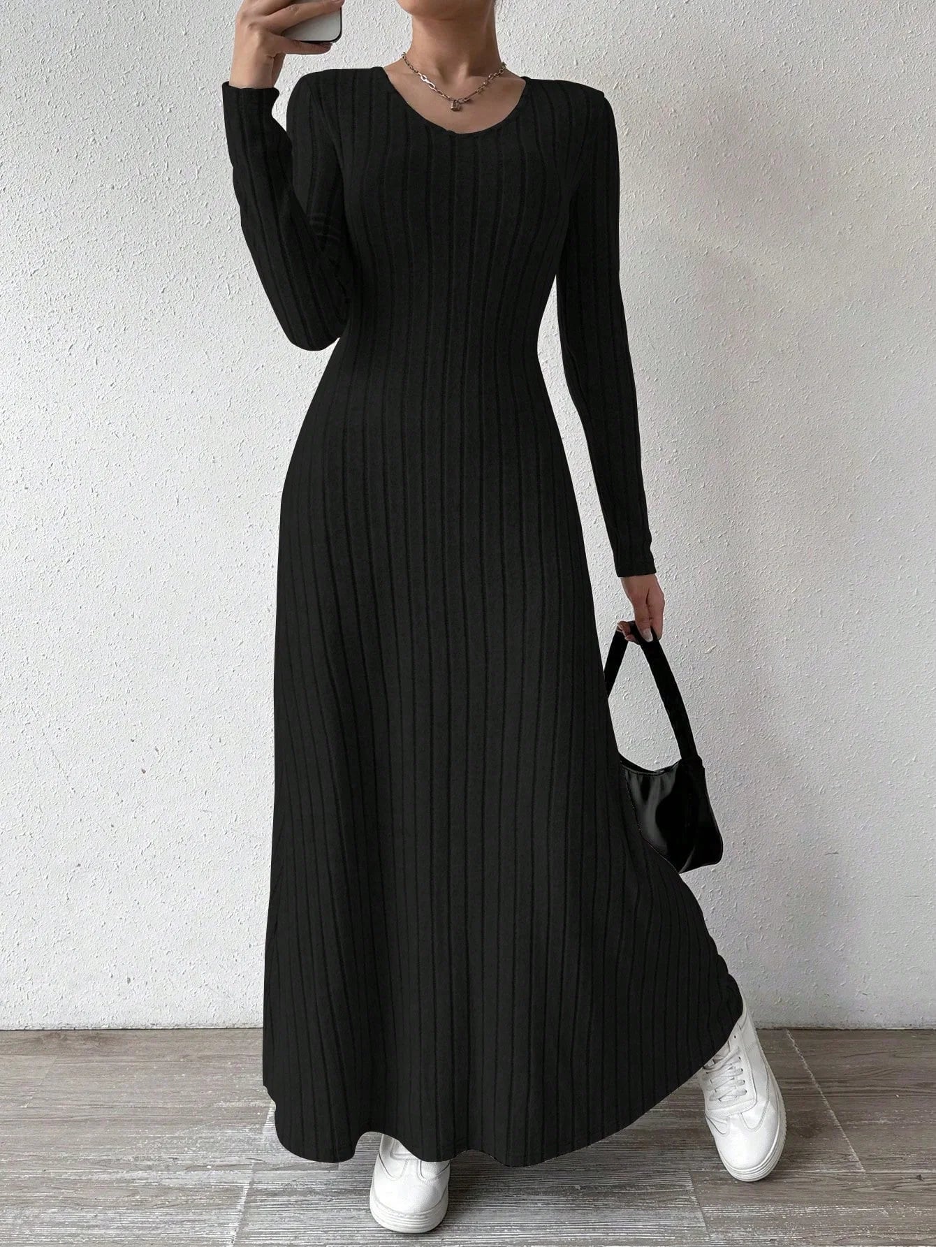 Womens Dresses Female Clothes New Long Sleeve V-neck Knitted Long Dress For Women Elegant Party Long Dresses Gothic Clothes 2025