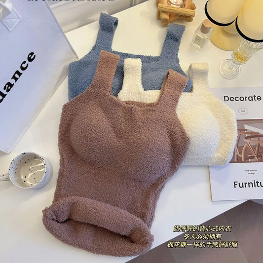 Women's Clothing Autumn winter Camis Tanks lamb wool warm vest women  breast pads long thick velvet vest bottom shirt Tees Tops