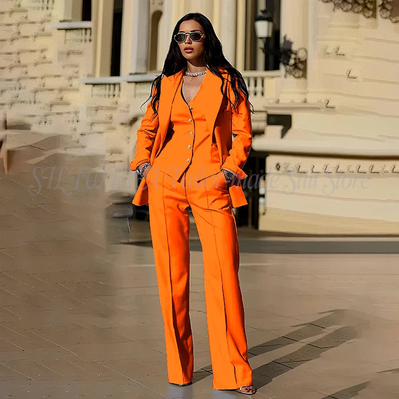 Women's Suits 3 Pieces Jacket Pants Vest Smart Casual Office Female Clothing High Quality Chic Outfits Formal Blazer Sets