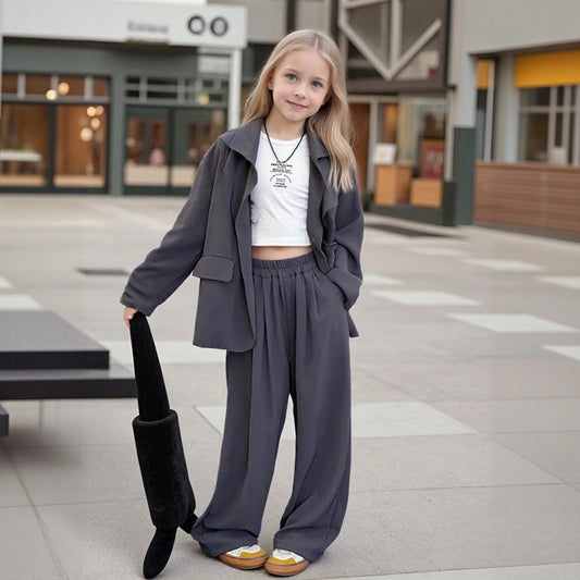 Kids Boutique Clothes Simple Stylish Premium School Teenage Girls Suit Spring Autumn 5-13 Years Blazer Trousers Two Pieces Set