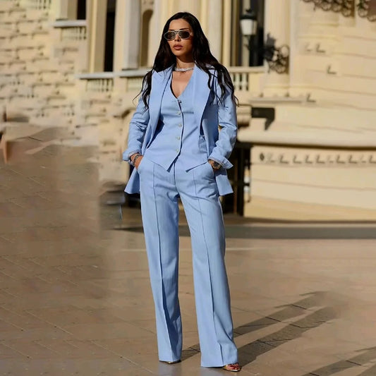 Women's Suits 3 Pieces Jacket Pants Vest Smart Casual Office Female Clothing High Quality Chic Outfits Formal Blazer Sets
