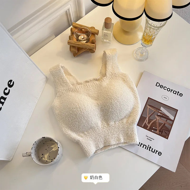 Women's Clothing Autumn winter Camis Tanks lamb wool warm vest women  breast pads long thick velvet vest bottom shirt Tees Tops