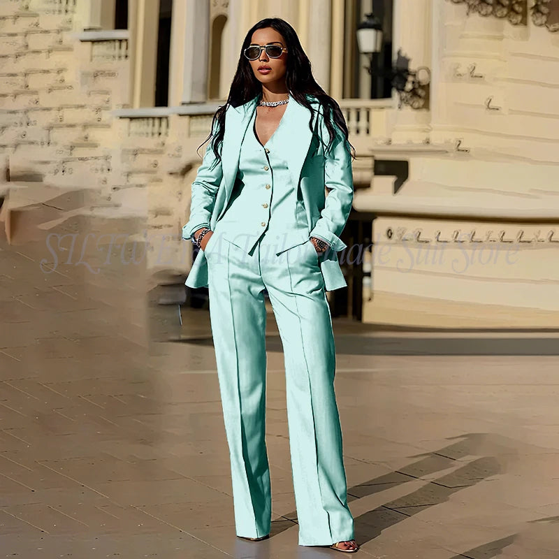 Women's Suits 3 Pieces Jacket Pants Vest Smart Casual Office Female Clothing High Quality Chic Outfits Formal Blazer Sets