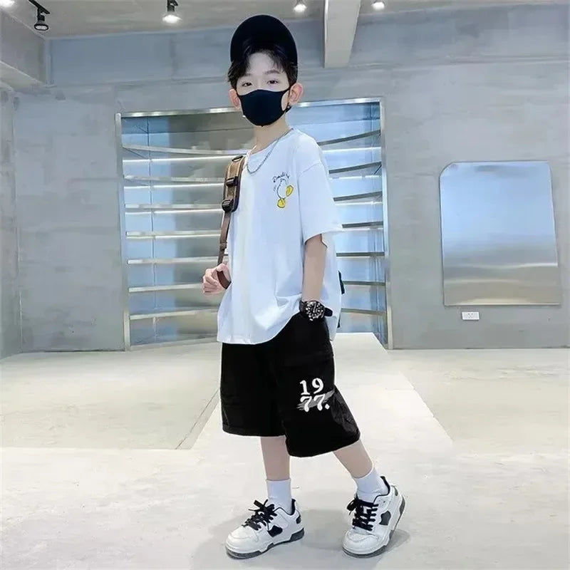Summer Kids Clothes Streetwear Print Cartoon T Shirt Short Sleeve Baby Tops Tees Korean Boys Girls Clothes Y2k Cotton T Shirts