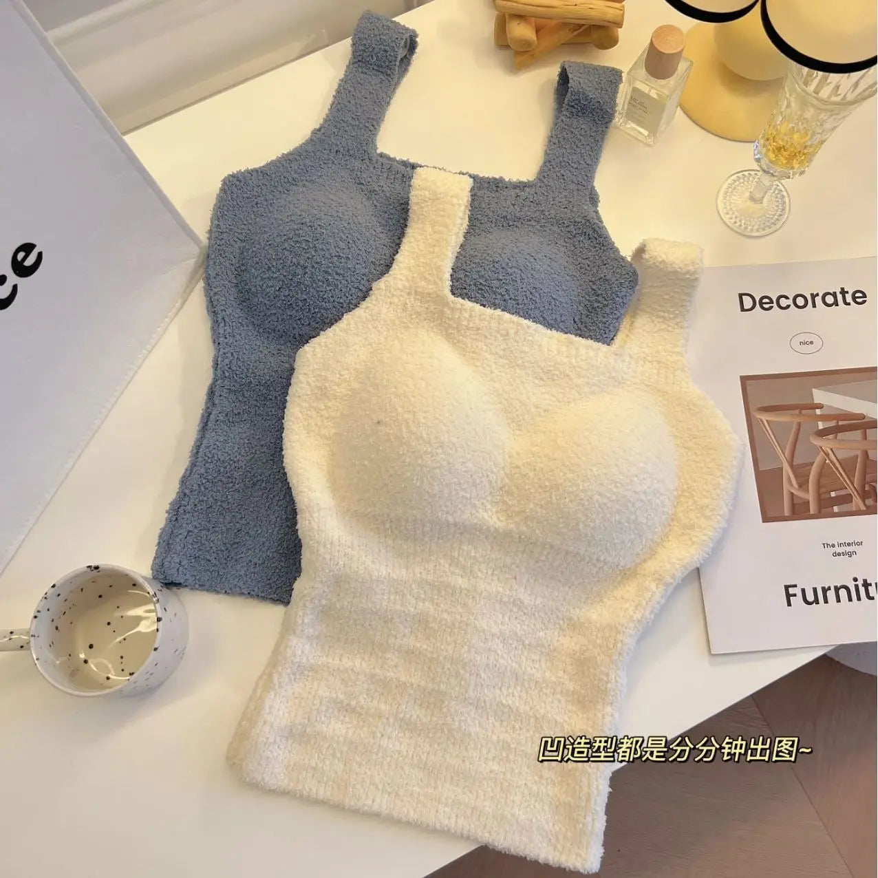 Women's Clothing Autumn winter Camis Tanks lamb wool warm vest women  breast pads long thick velvet vest bottom shirt Tees Tops