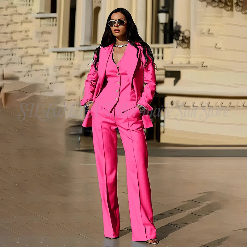 Women's Suits 3 Pieces Jacket Pants Vest Smart Casual Office Female Clothing High Quality Chic Outfits Formal Blazer Sets