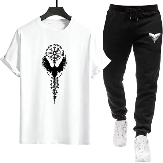 Men Tracksuit T-shirt + Sweatpants Urban Casual Fashion O-neck Short Sleeve Tees Outfits 2piece for Spring Summer Men's Clothing